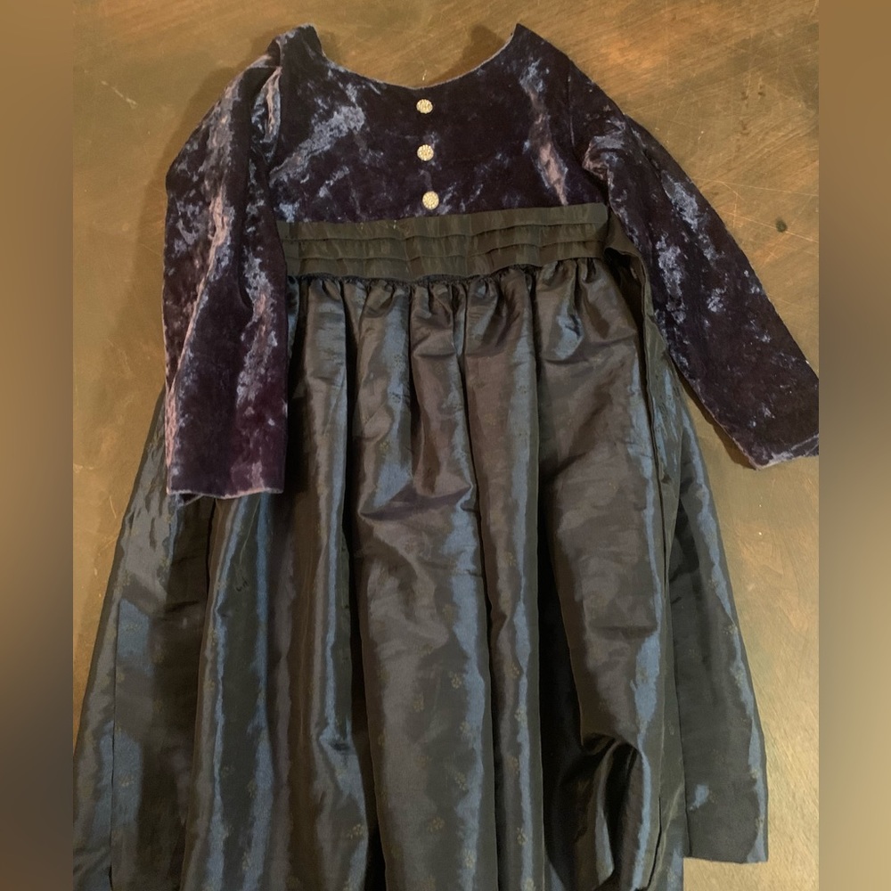 Velvet/satin navy dress. Rhinestone buttons in back
